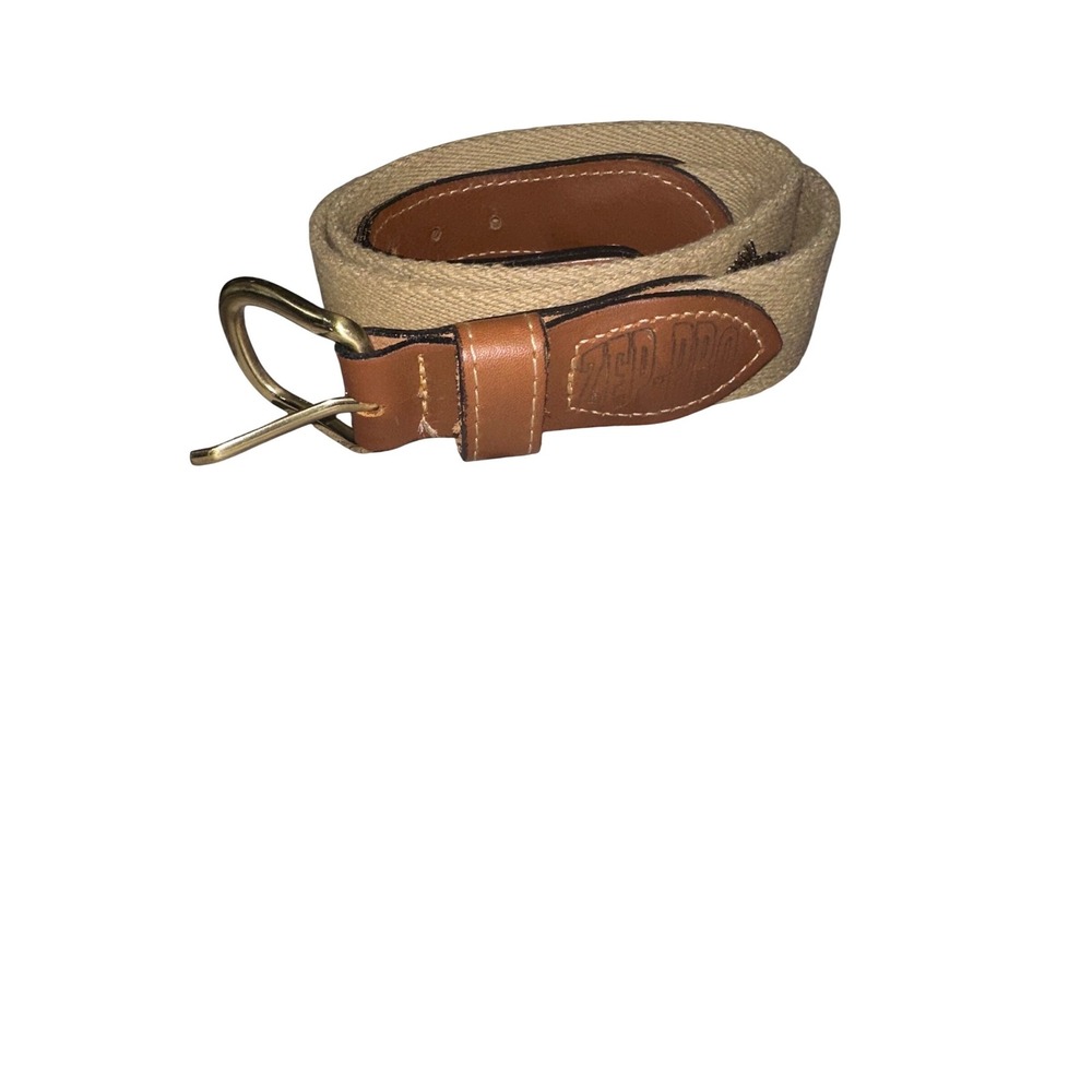 Zep-Pro Mens Snook Fish Embroidered Canvas‎ Belt Leather Trim Tan Size 36 USA